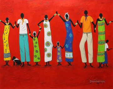  bailando Pintura - bailando en textura roja africana